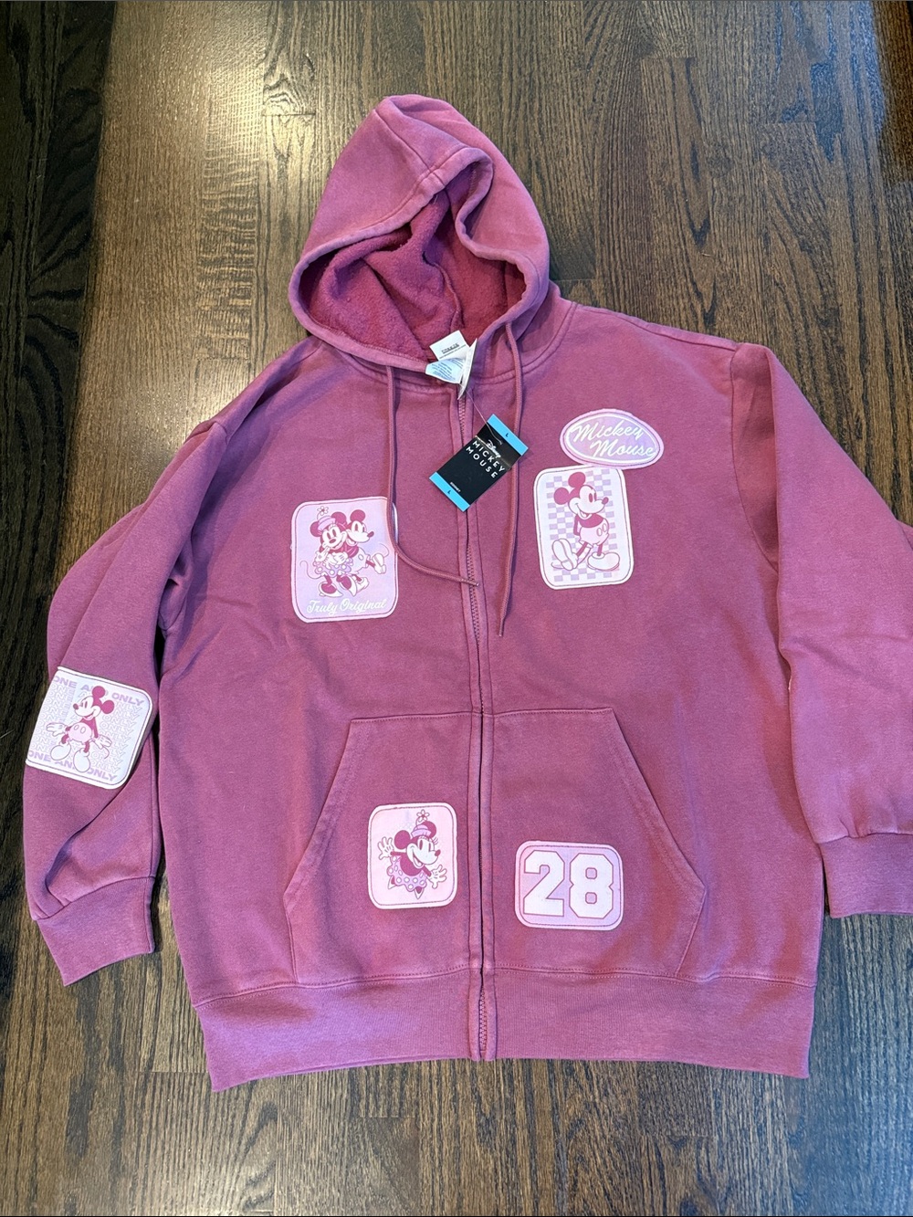 Woman’s large Pink Minnie Mouse Zip Hoodie - Cozy Graphic Sweatshirt full zip